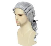 Lotfon Judge Colonial Wig Long Waves for Men Historic Colonial Costume George Washington Halloween Wig (Dark Grey)
