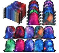Lothee 30 Pcs Galaxy Party Favor Bags Space Drawstring Bags Starry Night Sky Backpack Galaxy Treat Candy Birthday Party Supplies for Kids Gifts
