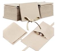 Lothee 40 Pcs Microfiber Jewelry Pouch 8x8 cm Jewelry Packaging Luxury Small Gift Bags Bow Tie Microfiber Bag for Bracelet Necklace Packaging,Envelope Style with String and Divider(Beige)