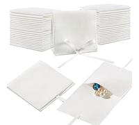 Lothee 40 Pcs Microfiber Jewelry Pouch 8x8 cm Jewelry Packaging Luxury Small Gift Bags Bow Tie Microfiber Bag for Bracelet Necklace Packaging,Envelope Style with String and Divider(White)