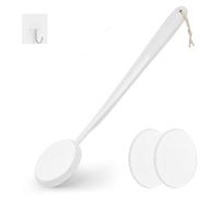 Lotion Applicator for Back, Feet & Legs with Long Plastic Handle, Back Moisturizer Cream, Self Tanning, Sunscreen, Ointment, Medicine Applicator for Elderly, Men or Women with 3 Washable Pads (White)