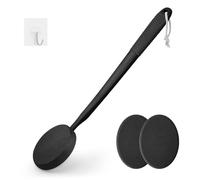 Lotion Applicator for Back, Feet & Legs with Long Plastic Handle, Back Moisturizer Cream, Self Tanning, Sunscreen, Ointment, Medicine Applicator for Elderly, Men or Women with 3 Washable Pads (Black)