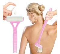 Lotion Applicator, Long Handle Lotion Applicator for Back, Folding Handle with 3 Reusable Foam Rollers (Pink)