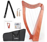 Lotkey 19 Strings Mahogany Wood Harp, Complete Accessories with Tuning Wrench,Bag,Strap,Instruction & Spare Strings, Lyre Harp for Beginners & Professionals,Ideal Musicial Gift for Decor & Performance