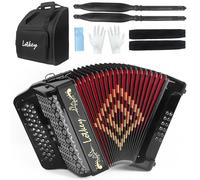 Lotkey 34 Key Diatonic Accordion, 3412 Multi Tone Celluloid Accordions Louder Clearer Timbre than Plastic for Adult, Beginner, Professional with Updated Bag, Straps, Acordeón Wrist Guard (FBE Black)