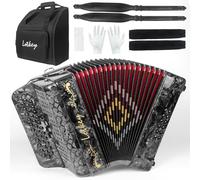 Lotkey 34 Key Diatonic Accordion, 3412 Multi Tone Celluloid Accordions Louder Clearer Timbre than Plastic for Adult, Beginner, Professional with Updated Bag, Straps, Acordeón Wrist Guard (FBE Grey)