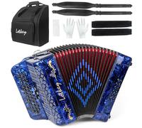 Lotkey 34 Key Diatonic Accordion, 3412 Multi Tone Celluloid Accordions Louder Clearer Timbre than Plastic for Adult, Beginner, Professional with Updated Bag, Straps, Acordeón Wrist Guard (GCF Blue)