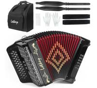 Lotkey 34 Key Diatonic Accordion, 3412 Multi Tone Celluloid Accordions Louder Clearer Timbre than Plastic for Adult, Beginner, Professional with Updated Bag, Straps, Acordeón Wrist Guard (GCF Black)