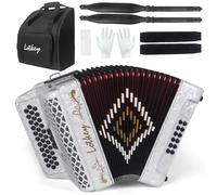 Lotkey 34 Key Diatonic Accordion, 3412 Multi Tone Celluloid Accordions Louder Clearer Timbre than Plastic for Adult, Beginner, Professional with Updated Bag, Straps, Acordeón Wrist Guard (GCF White)
