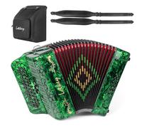 Lotkey 34 Key Diatonic Accordion, 3412 Multi Tone Celluloid Accordions Louder Clearer Timbre than Plastic for Adult, Beginner, Professional with Updated Bag, Straps, Acordeón Wrist Guard (GCF Green)