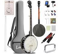 Lotkey 38-Inch 5 String Banjo, Remo Drum Head Full Size Banjos, Removable Resonator with Beginner's Manual, Banjo Strings, Bridge, Tuner, Finger Picks, Strap for Adults, Professional (Glossy Black)