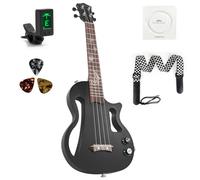 Lotkey Silent Ukulele, 23 Inch Okoume Body Electric Ukulele for Practice or Performances with AMP Output Italian Nylon String w/Tuner Strap & Full Accessories (Black)