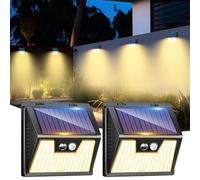 LOTMOS 2 Pack Solar Lights Outdoor Garden, 176 LED Ultra Bright Security Lights Motion Sensor, 3 Modes Waterproof Solar Powered Wall Fence Lights for Outside Stair Garage Yard Frontdoor Warm White