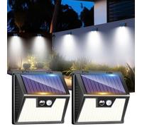 LOTMOS 2 Pack Solar Lights Outdoor Garden, 176 LED Ultra Bright Security Lights Motion Sensor, 3 Modes Waterproof Solar Powered Wall Fence Lights for Outside Stair Garage Yard Frontdoor, Cool White