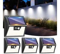 LOTMOS 4 Pack Solar Lights Outdoor Garden, 176 LED Ultra Bright Security Lights Motion Sensor, 3 Modes Waterproof Solar Powered Wall Fence Lights for Outside Stair Garage Yard Frontdoor, Cool White