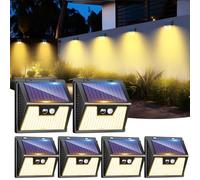 LOTMOS 6 Pack Solar Lights Outdoor Garden, 176 LED Ultra Bright Security Lights Motion Sensor, 3 Modes Waterproof Solar Powered Wall Fence Lights for Outside Stair Garage Yard Frontdoor, Warm White