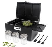 lotmusic Large Storage Box with Removable Slide-Out Tray,Bamboo Decorative Box with 3-Pack Glass Jars Cleaning Brushes,Home Decoration Black Storage Box with Combination Lock for Gifts