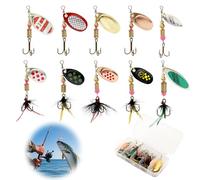 Lotnery 10Pcs Spinner Bait Set, Fishing Lures Set with 360° Rotating Blades, Long Cast Streamline Lures & Triple Hooks for Trout Bass Pike Salmon in Freshwater Saltwater Fishing