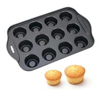 Lotnery 12 Cup Non-Stick Loose Bases Mini Sandwich Tin Baking Tray Carbon Steel Cupcake Mold Non-Stick Coating Muffin Pan Reusable Non-Removable Bottom, Dishwasher Safe, 33x21x4cm