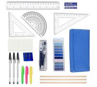 Lotnery 17Pcs Back to School Stationery Set, Math Geometry Kit with Compass, Ruler, Highlighter, Sticky Notes, Eraser, Sharpener, Exam Supplies for Secondary School