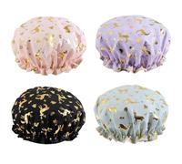 Lotnery 2 Pack Shower Caps for Women & Girls, Double Layer Waterproof Bath Cap with Ruffled Edge Covering Ears, Reusable Hair Protector for Bathing, Spa, Cooking - Floral Deer Print,