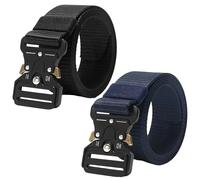 Lotnery 2PCS Tactical Belt Set | Quick Release Metal Buckle Military Belts in Blue &Black | Adjustable Nylon Waist Strap for Work, Outdoor, Police & Casual Use (120cm x 3.7cm)