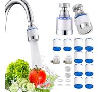Lotnery 2Pcs Water Tap Filters +10 Filter Cartridges, 360° Swivel Faucet Filter to Remove Fluorinated Chlorine Heavy Metal Hard Water in Home Kitchen and Bathroom