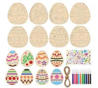 Lotnery 32pcs Easter Wooden Crafts Wood Ornaments Kits, Hanging Decorations Egg Shaped Blank Wood with Pre-Drilled Holes for Easter Party Supplies Painting Arts Crafts (Multi-Color Egg)