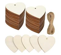 Lotnery 40 Pack Wooden Hearts 7.6cm with Holes & Jute Twine | Natural Craft Hearts for DIY Wedding Decor, Personalised Gifts, Rustic Party & Home Crafts