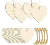 Lotnery 50 Pack Wooden Hearts 7.6cm with Holes & Jute Twine | Natural Craft Hearts for DIY Wedding Decor, Personalised Gifts, Rustic Party & Home Crafts
