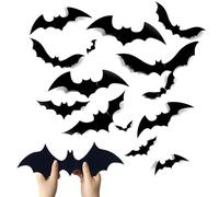 Lotnery 72 Pcs Halloween Bat Decorations - 4 Sizes Black 3D Acrylic Bats Wall Stickers with Template, Reusable Scary Bats for Windows, Walls, Party Decor Indoor Outdoor