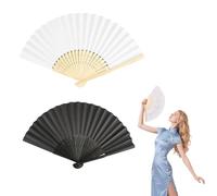 Lotnery Black & White Traditional Oriental Folding Fans - 2 Pack Bamboo Handheld Paper Fans | Exquisite Carved Craft | Cooling Hand Fan for Summer, Dancing, Cosplay & Wedding Favours