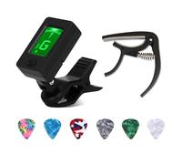 Lotnery Guitar Tuner and Guitar Capo Set with 6 Celluloid Picks (0.46mm) - Clip-On Digital Tuner, Quick-Change Capo for Acoustic & Electric Guitar, Bass, Ukulele
