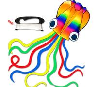 Lotnery Huge Rainbow Octopus Kite for Adults - Easy Fly 4 meter Giant Kite with 100m Line & Hand Reel | Long Tail Beach/Park Flying