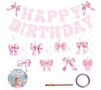 Lotnery Pink Bow Birthday Banner Decorations Set | 8 Glitter Bows & HAPPY BIRTHDAY Letters | Reusable Party Decor for Girls, Women, Baby Showers | Indoor & Outdoor Hanging Decorations