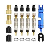 Lotnery Presta Valve Core Set 18PCS - Brass Adapter & Remover Tool Kit with Plastic Caps and Rim Nuts | Replacement Presta Valve Cores, Tubeless Valve Accessories | Valve Core Removal Tool for MTB