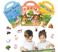 Lotnery Reusable Sticker Books for Toddlers 2-4 Years, 3-Pack Dinosaur Ocean & Farm Jelly Activity Stickers, Large Stickers for Little Hands, Travel Activities Quiet Play Essential Educational Toy Gif