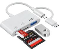 Lotnery SD Card Reader for iPhone,3 in 1 USB-C & Lighting Connector SD Card Adapter for iPhone16 15/iPad/Android Samsung/Camera - Card Reader with SD/Micro SD/USB2.0