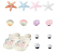 Lotnery Summer Charms Set 12 PCS Beach-Themed Shoe Decorations with Shimmering Starfish, Shells & Pearls for Girls and Women, Durable Resin Charms for Sandals and Clogs, Weather-Resistant