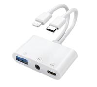 Lotnery USB C to Lightning Adapter with 3.5mm Headphone Jack & Charging Port - Compatible with Lightning for Data, Audio, Charging on iPhone iPad Smartphones Tablets
