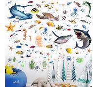 Lotnery Wall Stickers for Kids - Under The Sea -Ocean Adventure with SharksTurtles & Jellyfish |Removable Decor DlY Marine Life Decals forBathroom, Nursery & Bedroom