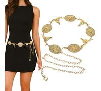 LOTOFUN Gold Chain Western Belts: Metal Cowgirl Chain Belts for Women - Concho Country Belt for Concert Outfit, Gold, Fits 25~40"
