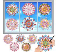 LOTOLO 6 PCS Diamond Painting Kits for Suncatchers Mandala Art Stained Glass Window Clings, Mosaic Painting by Numbers,Window Film Static Clings 3D Decals,Art Craft Supplies (005)