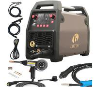 LOTOS Apex MIG180SP 6-in-1 180A MIG Welder with Spool Gun for Aluminum Welding, Gas/Flux-Core MIG, Lift TIG, Stick, Spot, Auto Synergic Voltage Fine-Tune, 120/240V Dual-Voltage, LED Display