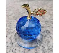 LOTOWELZON 50mm/1.97in Base Stand Crystal Apple Figurine Home Decor Crystal Paperweight Ornament Crafts, for Wedding Birthday Christmas (Blue w/Flat Base)