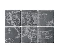 LOTR Middle Earth Map Coasters Set of 6 - Fantasy Slate Drink Coasters with Inspired Engraved Design Gift Set - Unique Barware & Home Decor for Lord of The Rings Fans Gifts, Coffee Table Protection
