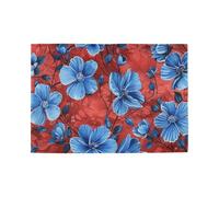 Lots Of Blue Flowers on A Red Background Decorative linen placemats for dining table heat resistant table plate mat adornos para mesa de comedor set of 6 12x18