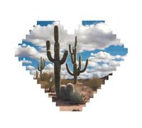 Lots of Cactus Print Building Brick Block Puzzle - Heart Shaped Picture Puzzles, Wooden Picture Jigsaw Puzzles