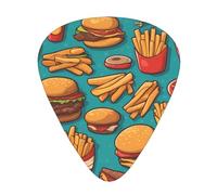 lots of cartoon burger fries Printed guitar picks, 12 pieces in 3 different thicknesses, suitable for acoustic guitar, electric guitar and band players
