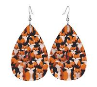lots of cartoon little foxes double-sided printed leather earrings int and shape of water drops, creative, light and novel, bright and vivid colors.